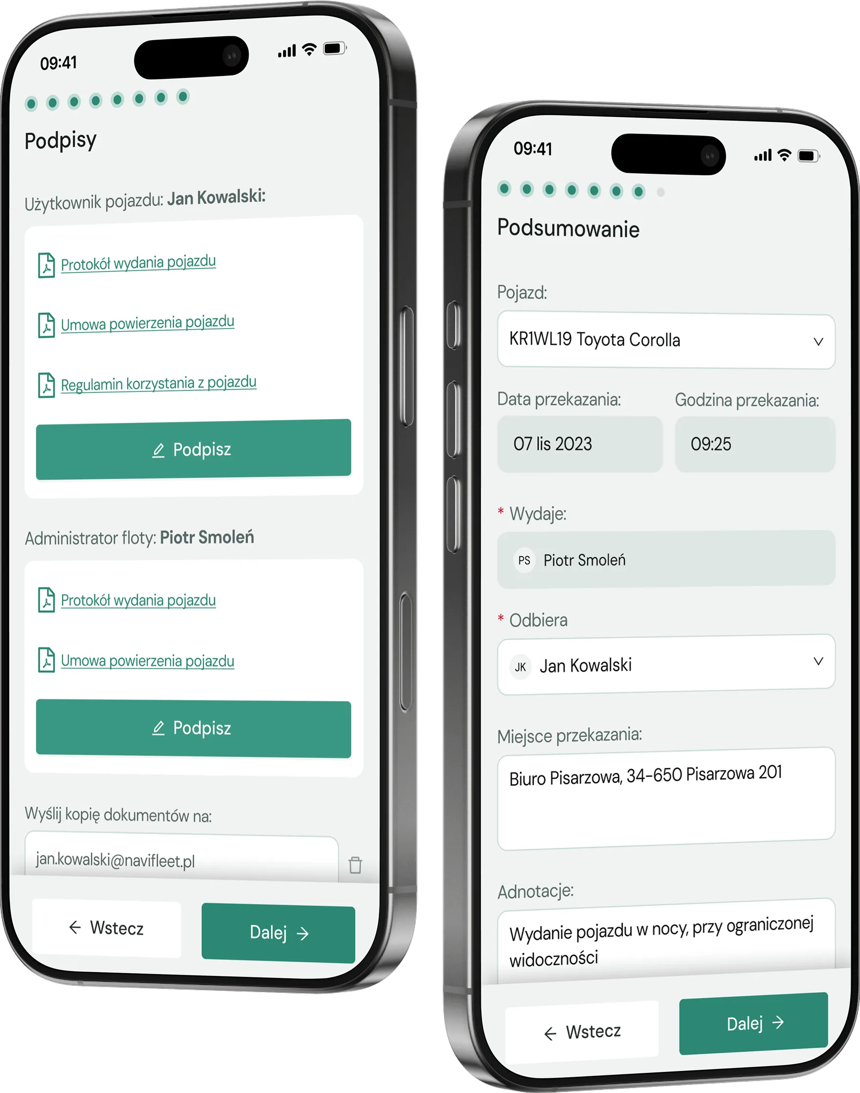 Fleet instructions in the Navifleet app