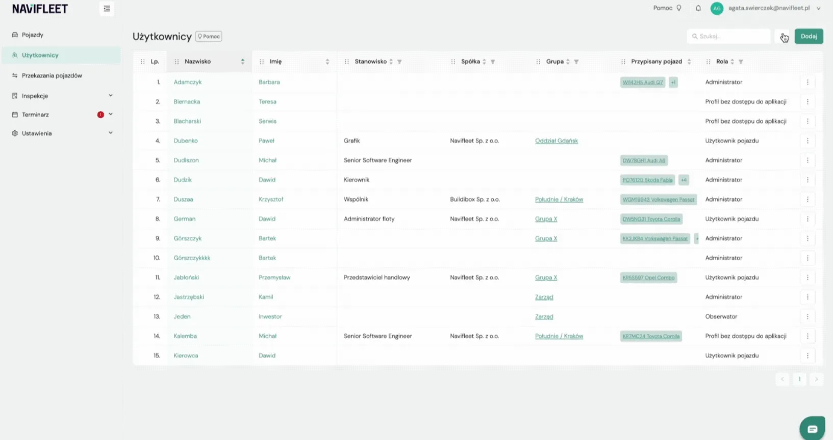 Bulk adding users (import from file) – screenshot of the Navifleet app