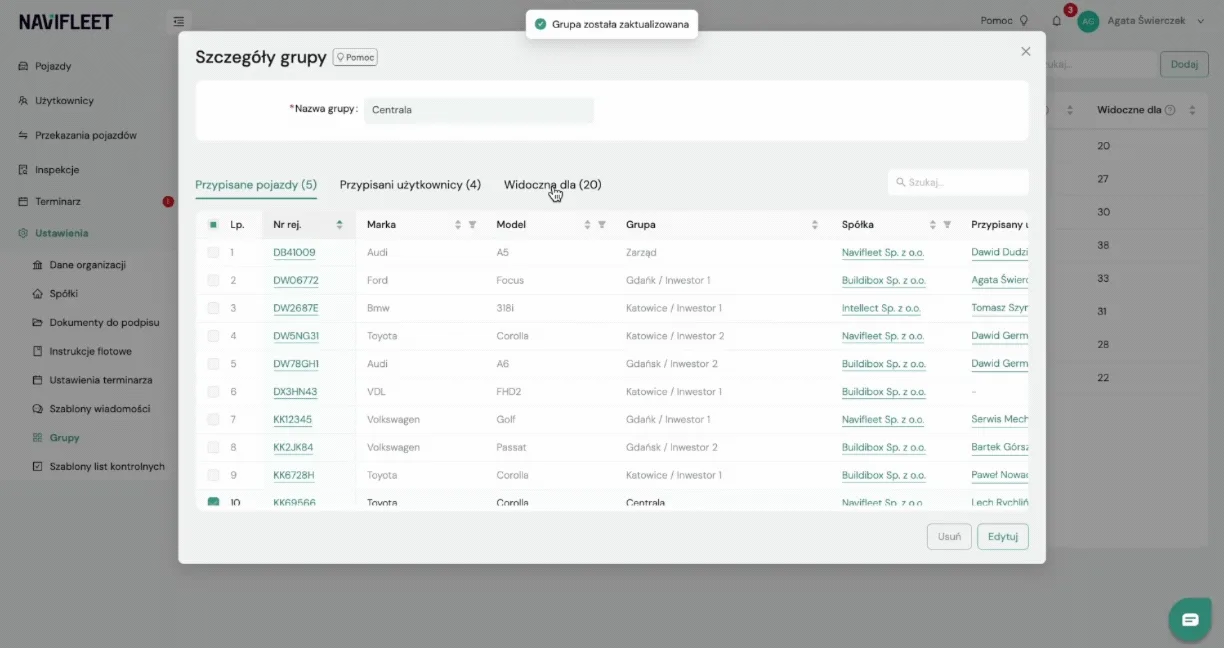 Adding a group – screenshot of the Navifleet app