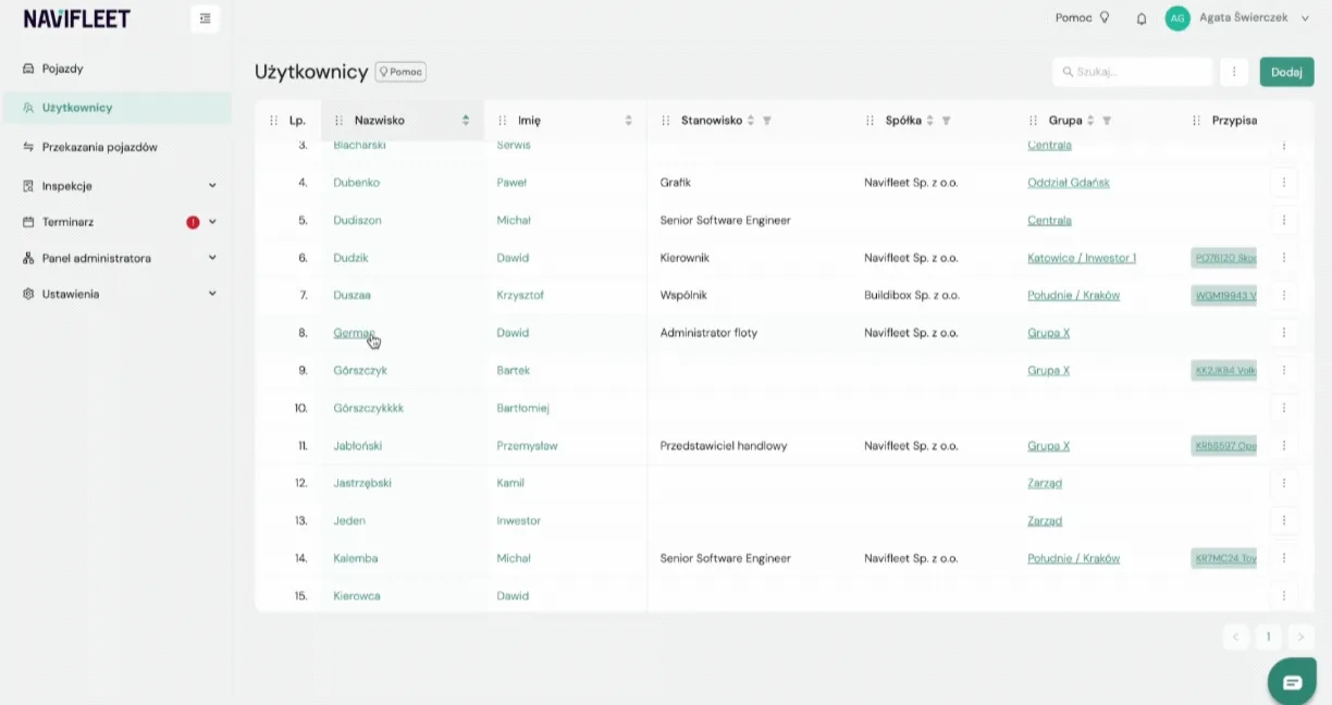 Why can't a fleet coordinator see their vehicles? – screenshot of the Navifleet app