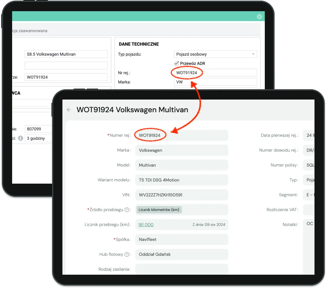 Integration with the Navifleet telematics system – screenshot
