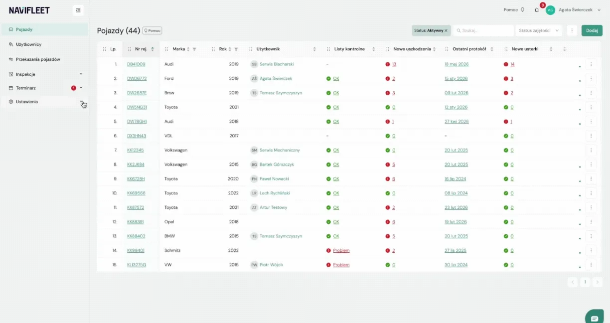 Send notifications to – screenshot of the Navifleet app