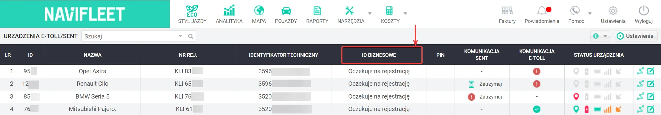 How to start using e-TOLL with Navifleet – screenshot
