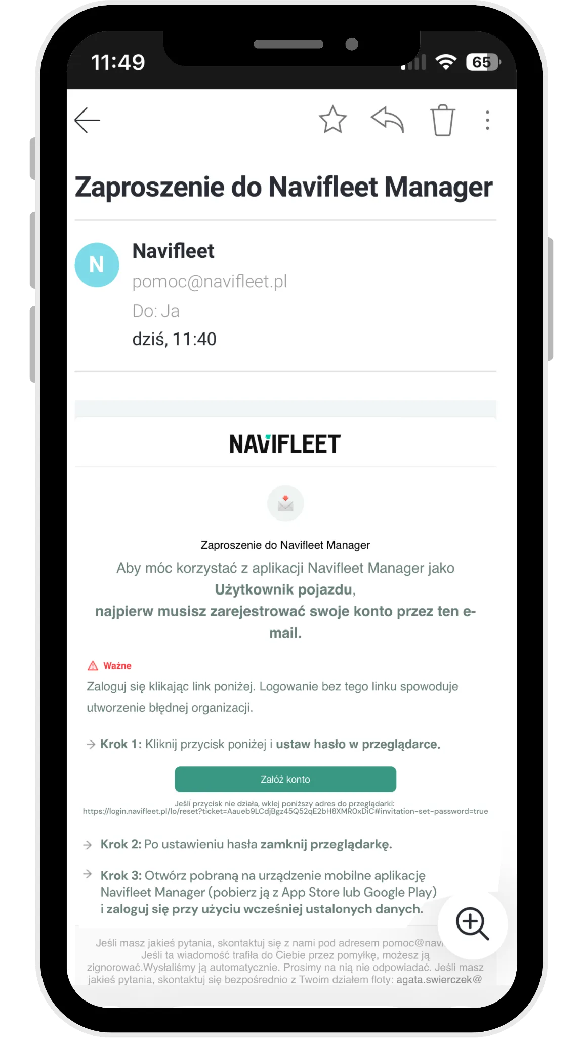 How to register? – screenshot of the Navifleet app
