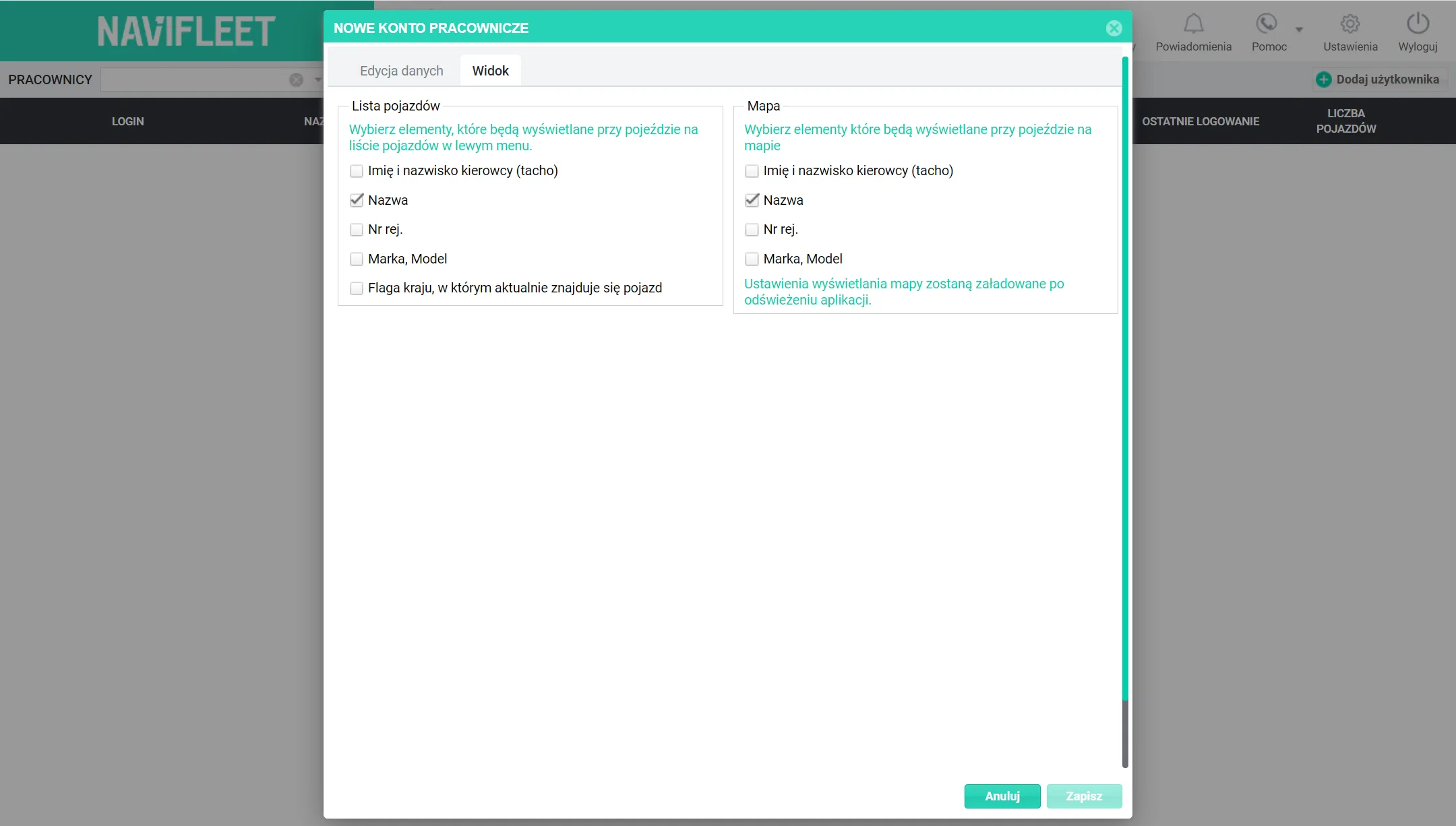Adding an employee – screenshot of the Navifleet app