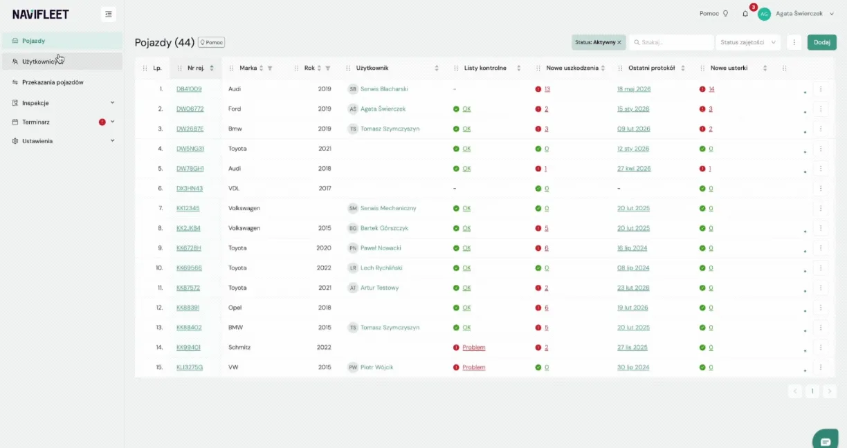 Notify user – screenshot of the Navifleet app
