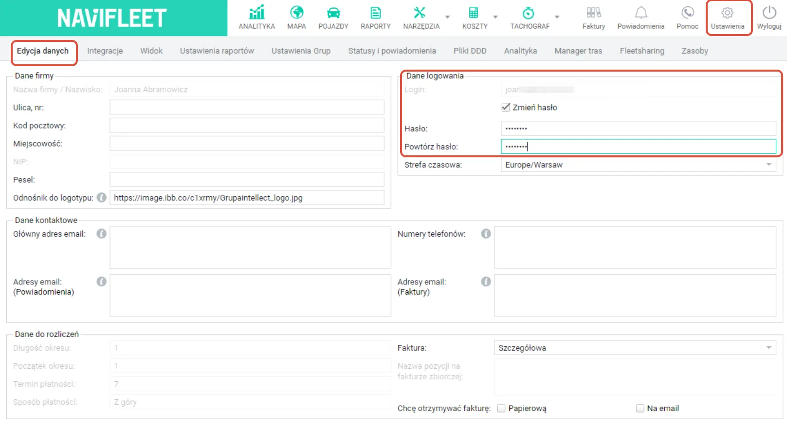 How to change your Navifleet app password – screenshot