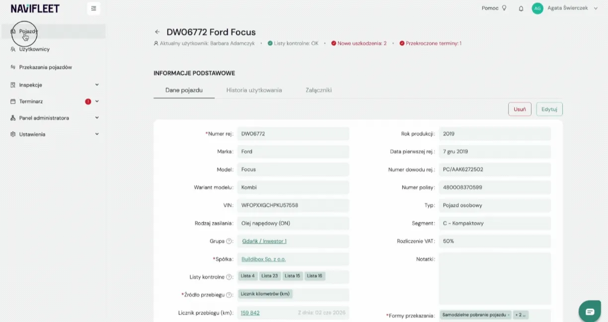 Step 1: Set the correct fuel type on the vehicle – screenshot of the Navifleet app