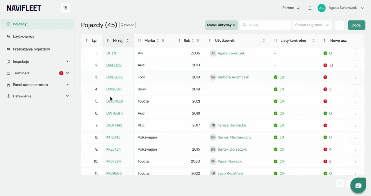 Method III - Vehicles – screenshot of the Navifleet app