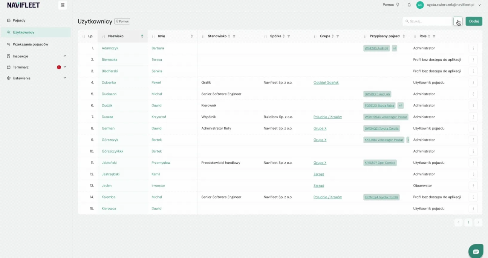 Bulk adding users (import from file) – screenshot of the Navifleet app