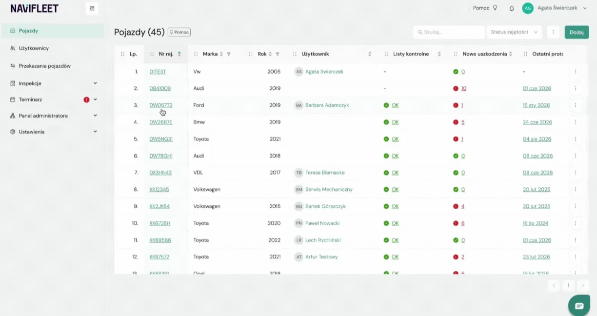 How to set up self-service vehicle collection by drivers? – screenshot of the Navifleet app