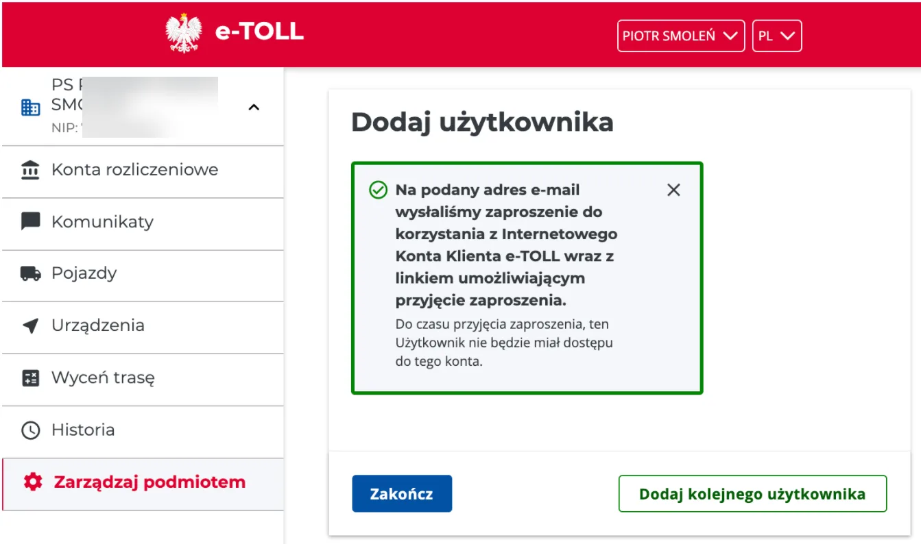 Adding new users to the entity account – screenshot of the Navifleet app