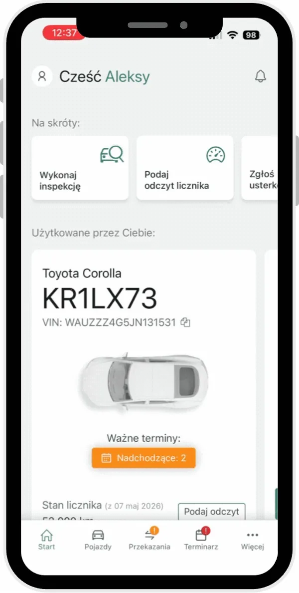Checklists – screenshot of the Navifleet app