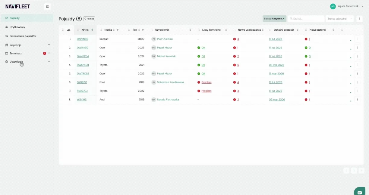 Summary view – screenshot of the Navifleet app