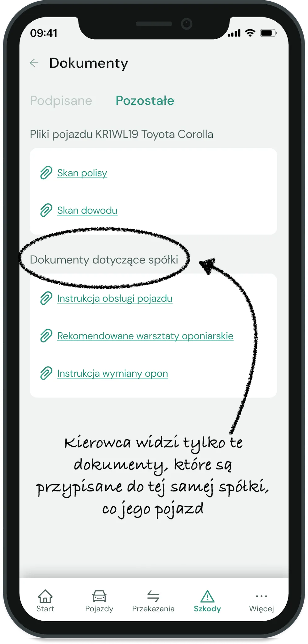 The role of companies in managing drivers' access to documents – screenshot of the Navifleet app