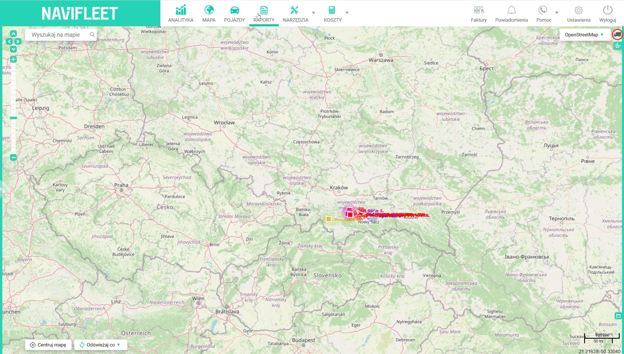 Creating an import template – screenshot of the Navifleet app