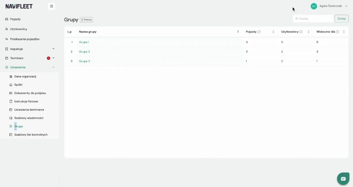 Adding a group – screenshot of the Navifleet app
