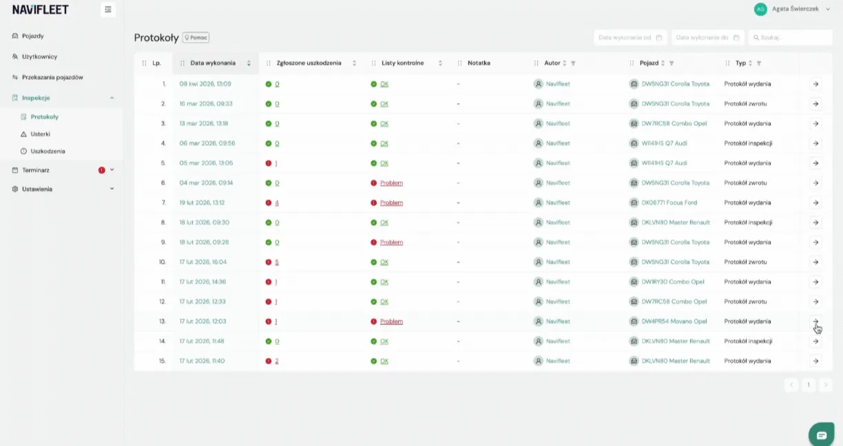 Report details – screenshot of the Navifleet app