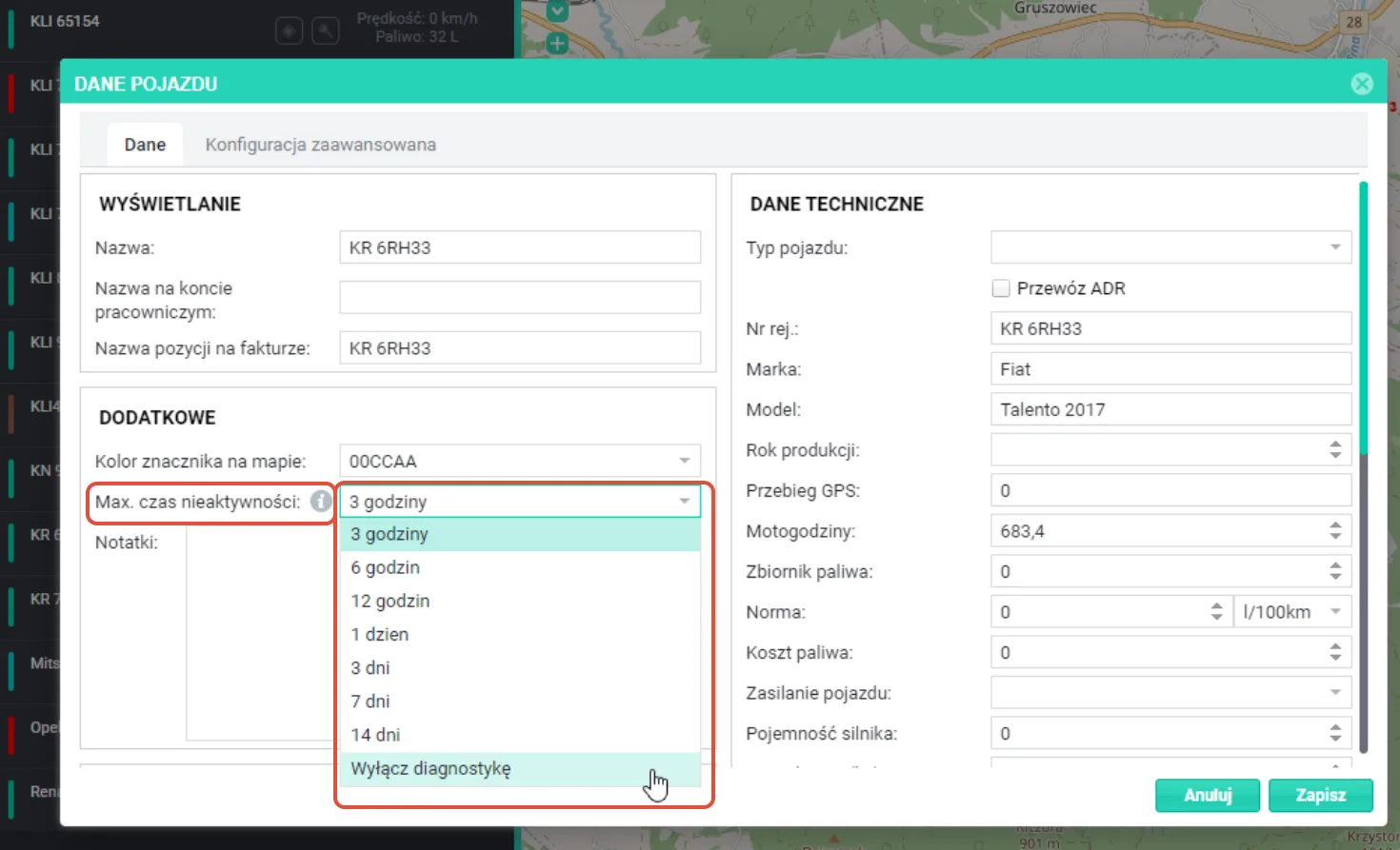 Vehicle data. You can set the period after which diagnostic alerts appear again.