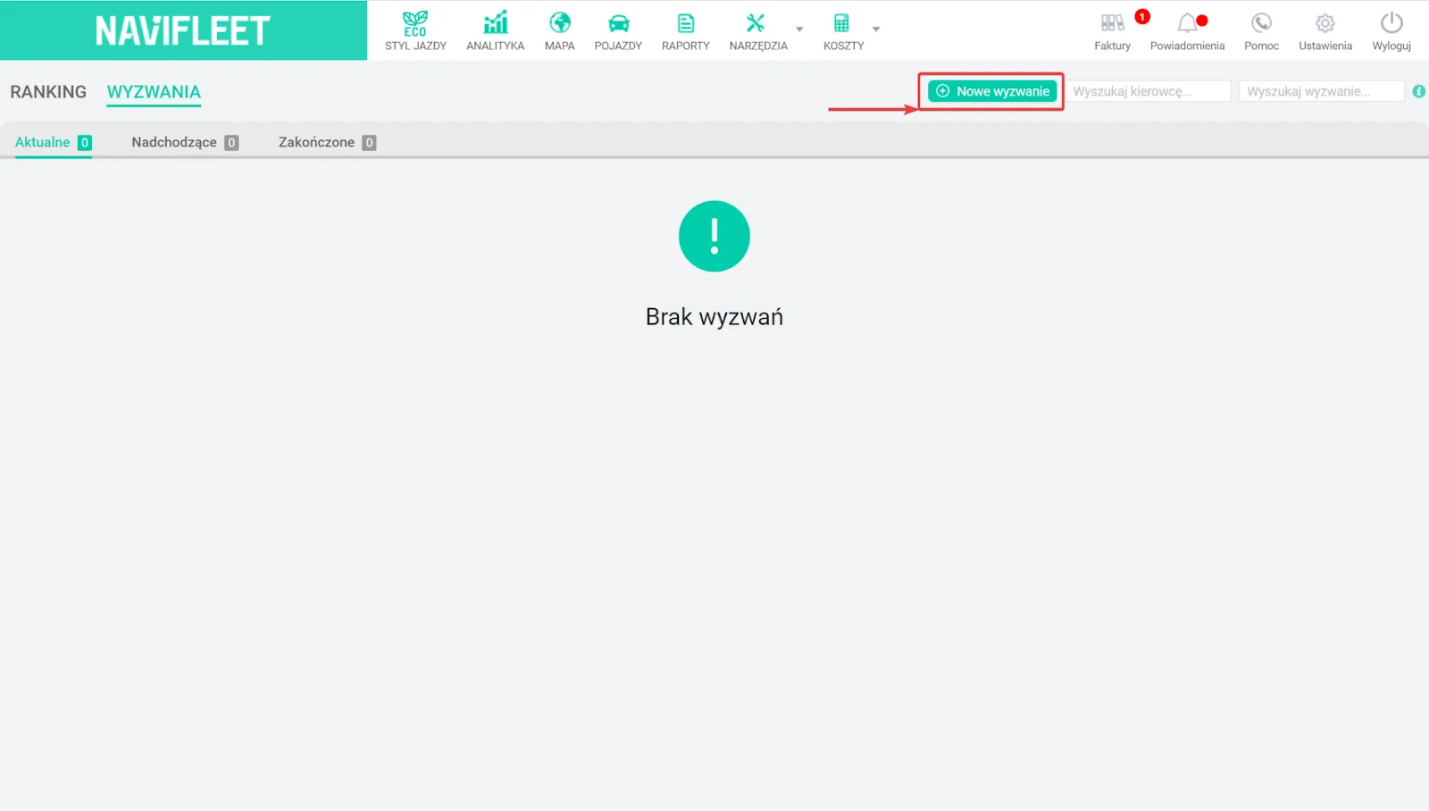 How to create a challenge? – screenshot of the Navifleet app