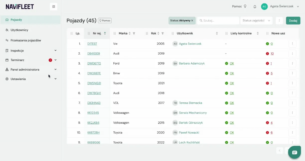 Editing and deleting a company – screenshot of the Navifleet app