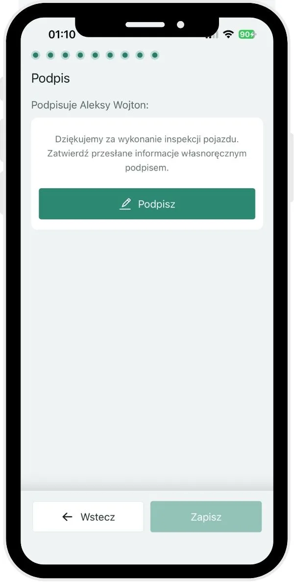 What steps does a vehicle inspection consist of? – screenshot of the Navifleet app