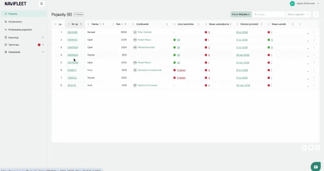 Quick access to handover reports and custody agreements – screenshot of the Navifleet app