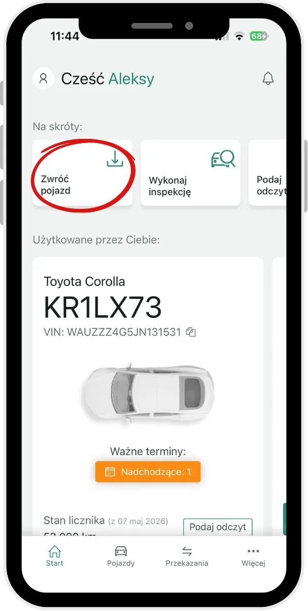 How to return a vehicle? – screenshot of the Navifleet app