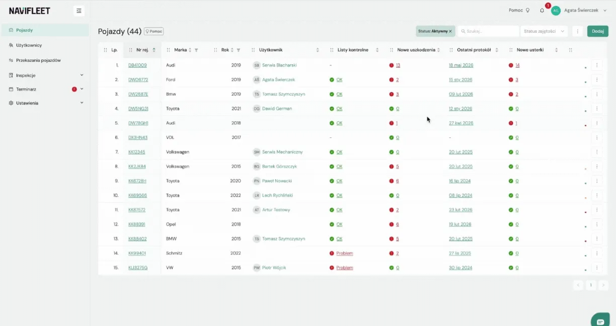 Quick access to handover reports and custody agreements – screenshot of the Navifleet app