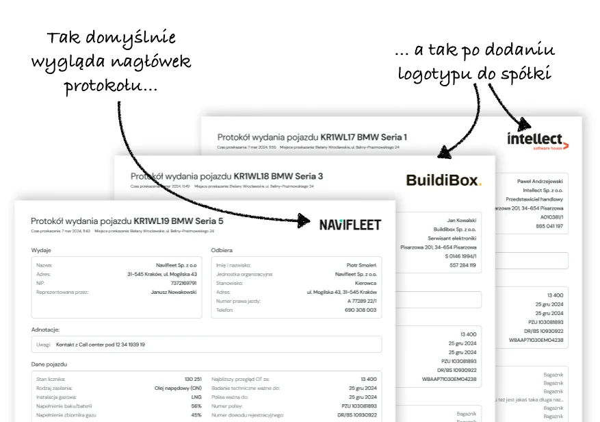 Adding a logo to a company and showing it on the report – screenshot of the Navifleet app