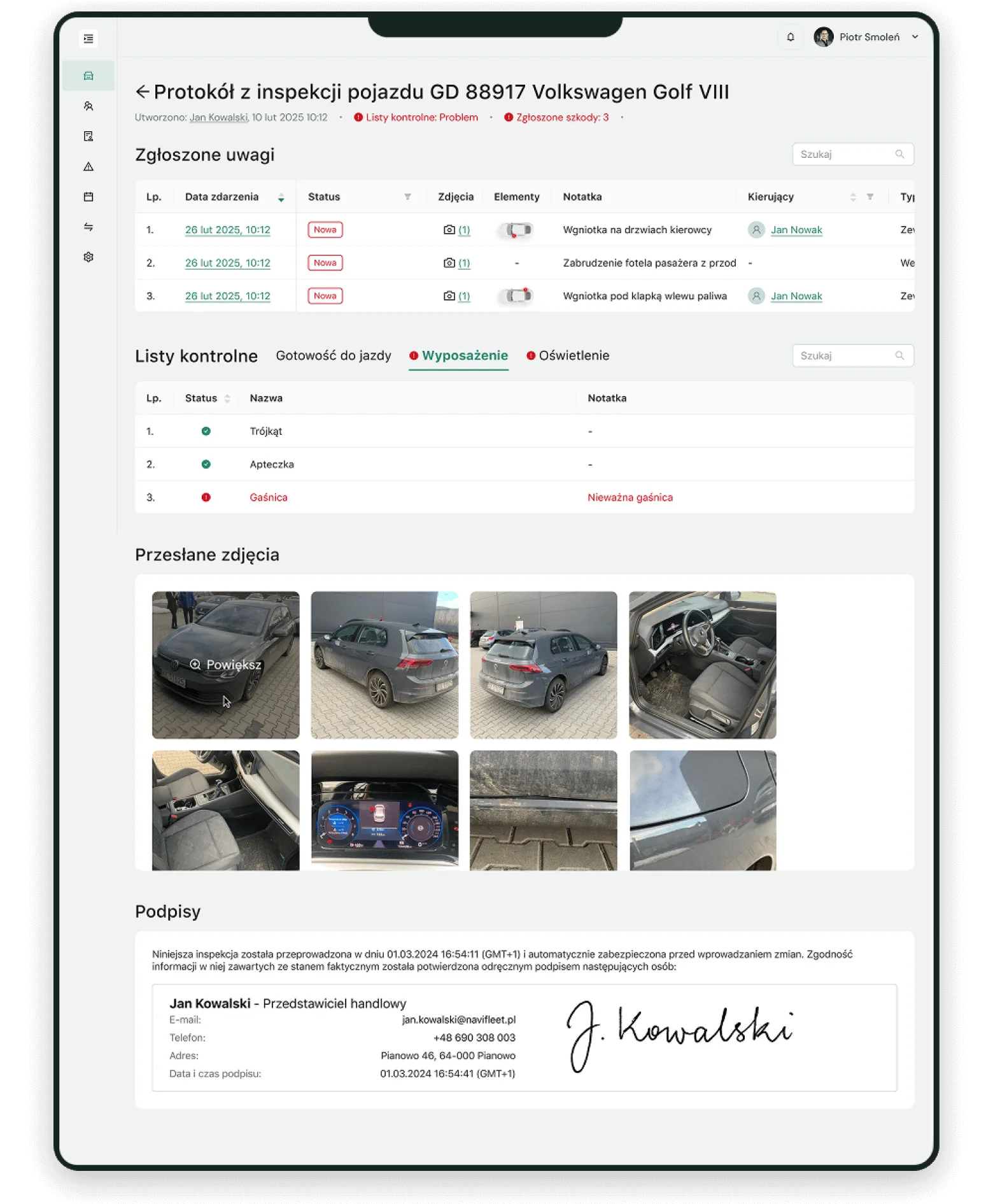 An inspection report in the app
