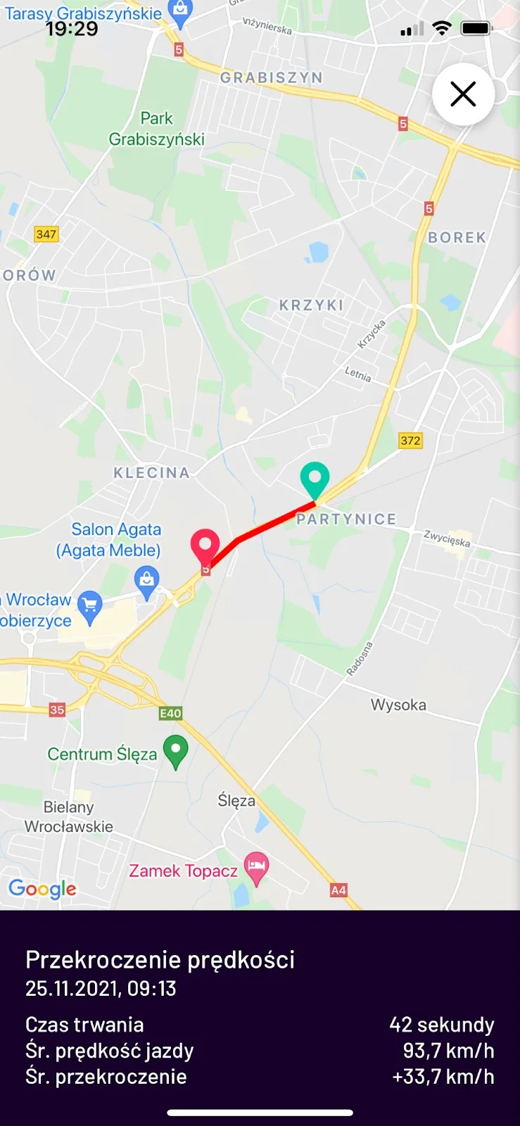 Driving style rating in the Navifleet Driver app – screenshot