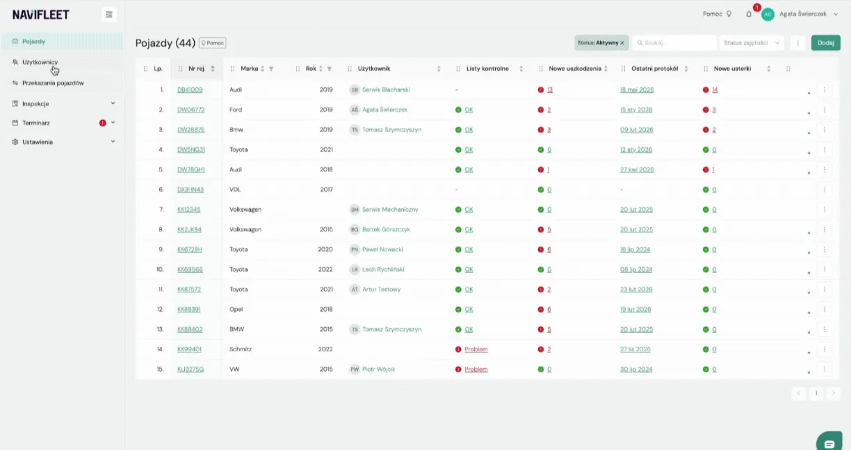 Adding a deadline linked to a user – screenshot of the Navifleet app