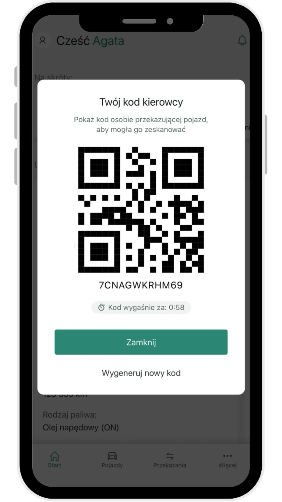 The driver receiving the vehicle: – screenshot of the Navifleet app