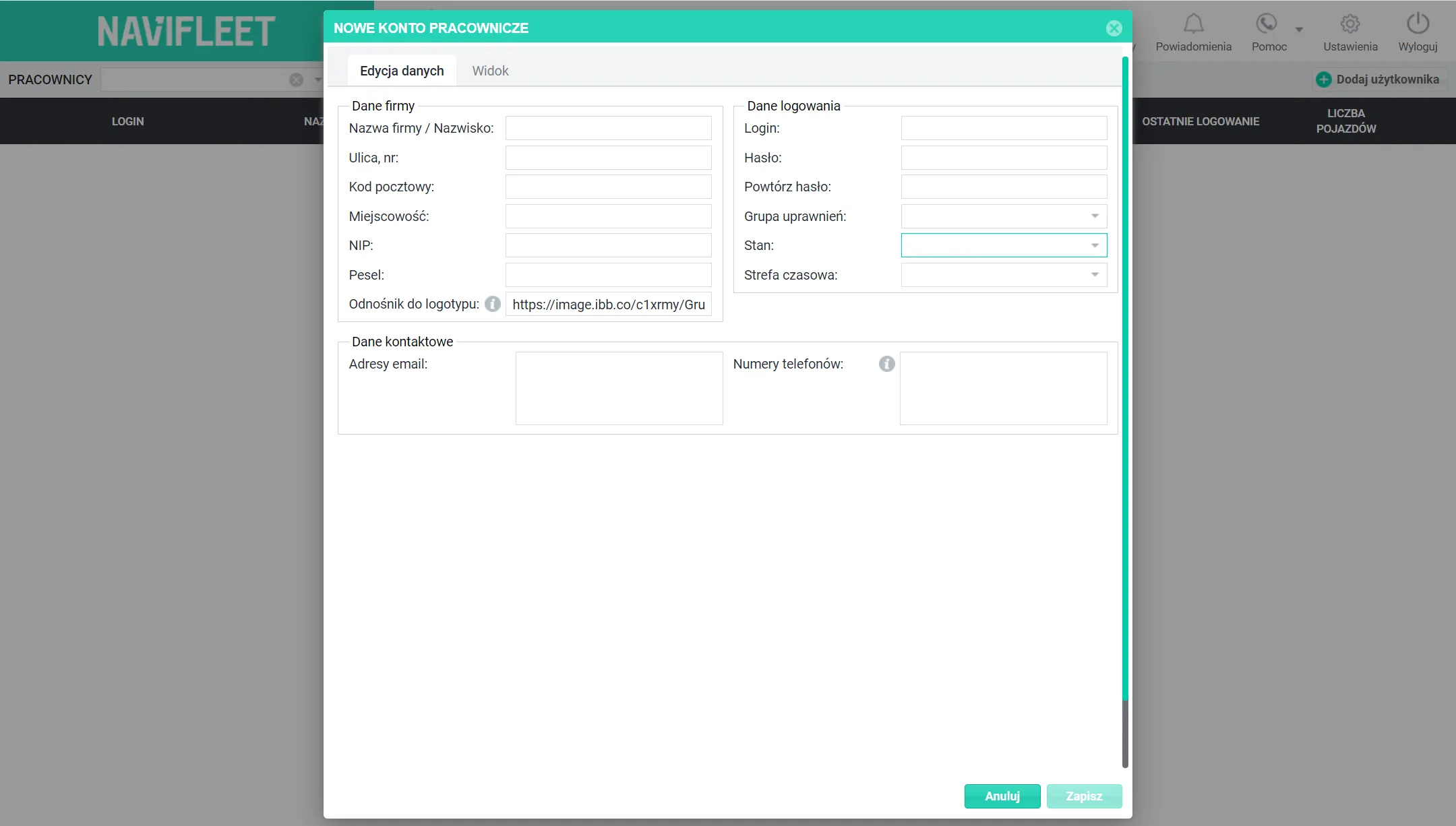 Adding an employee – screenshot of the Navifleet app