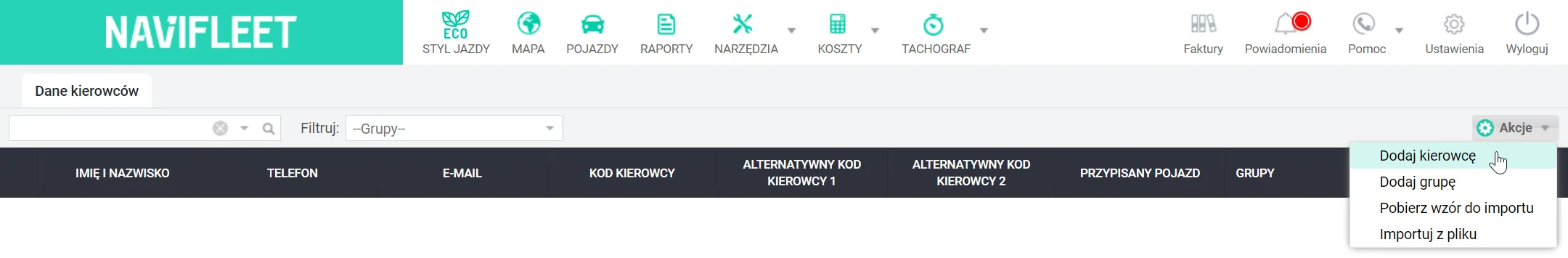 How to add drivers in the Navifleet app? – screenshot