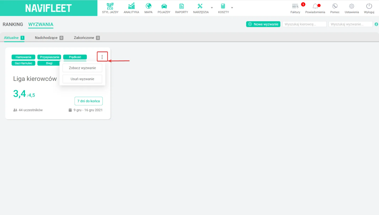 How to monitor challenges? – screenshot of the Navifleet app