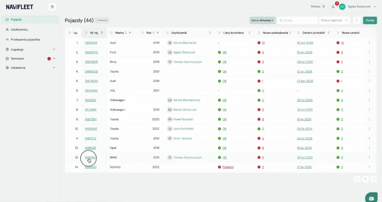 Showing checklists in the vehicle details – screenshot of the Navifleet app