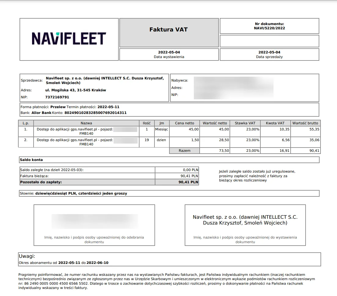 Example – screenshot of the Navifleet app