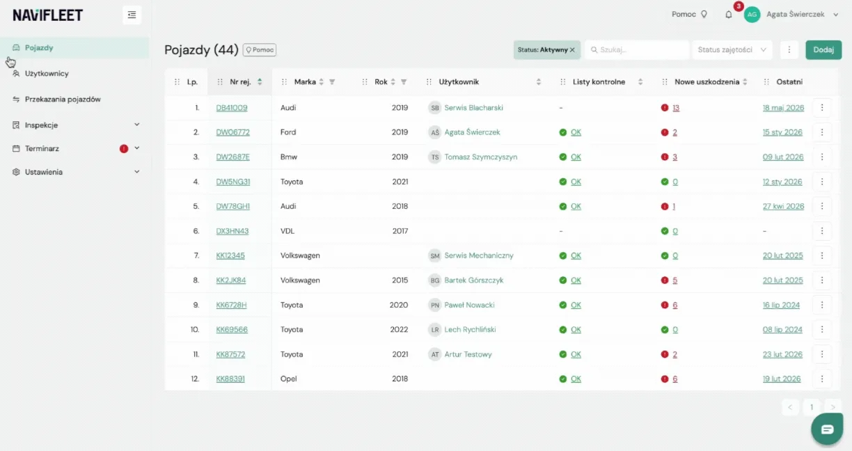 Exporting the usage history – screenshot of the Navifleet app