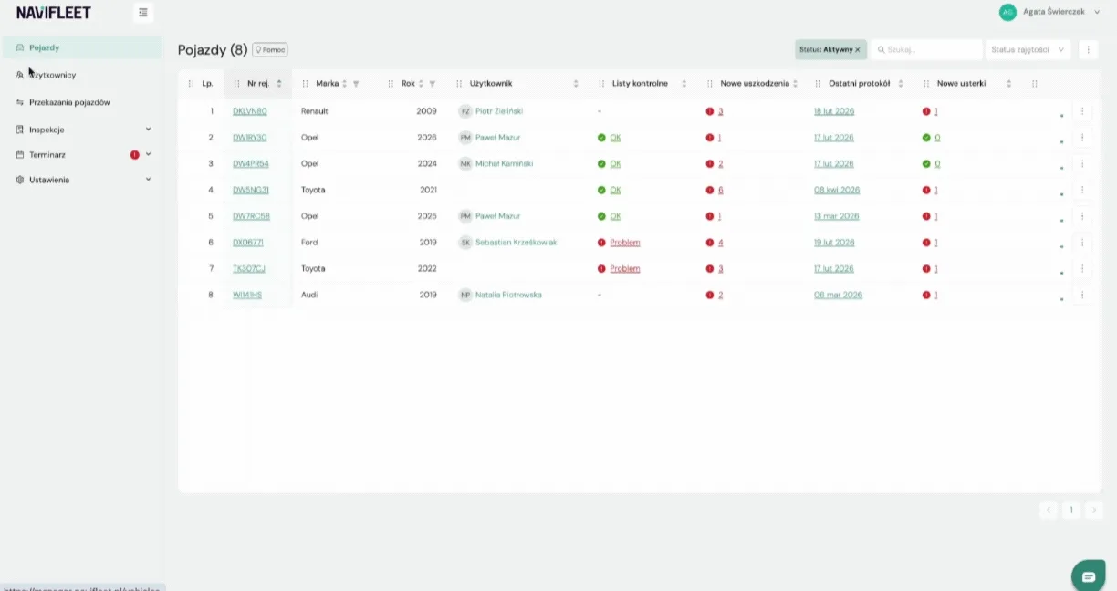 Where are inspection results shown? – screenshot of the Navifleet app