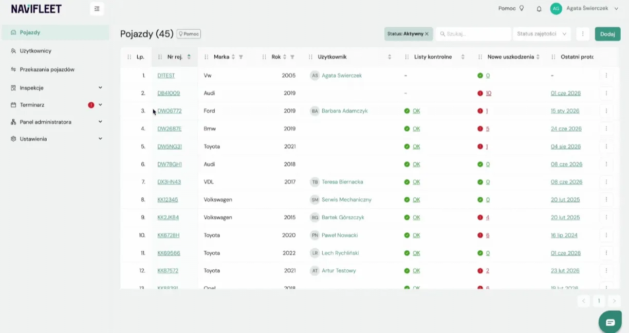 Why can't a driver see a shared vehicle available for collection? – screenshot of the Navifleet app