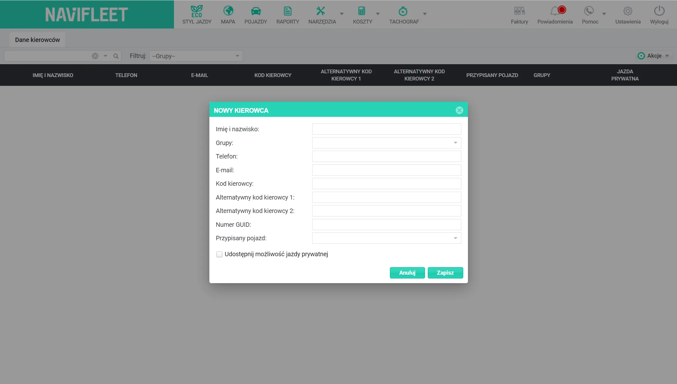 How to add drivers in the Navifleet app? – screenshot