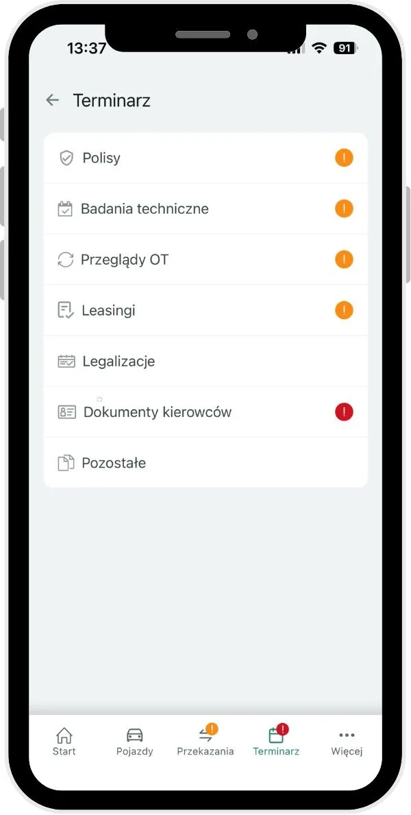 Meaning of the information icons – screenshot of the Navifleet app