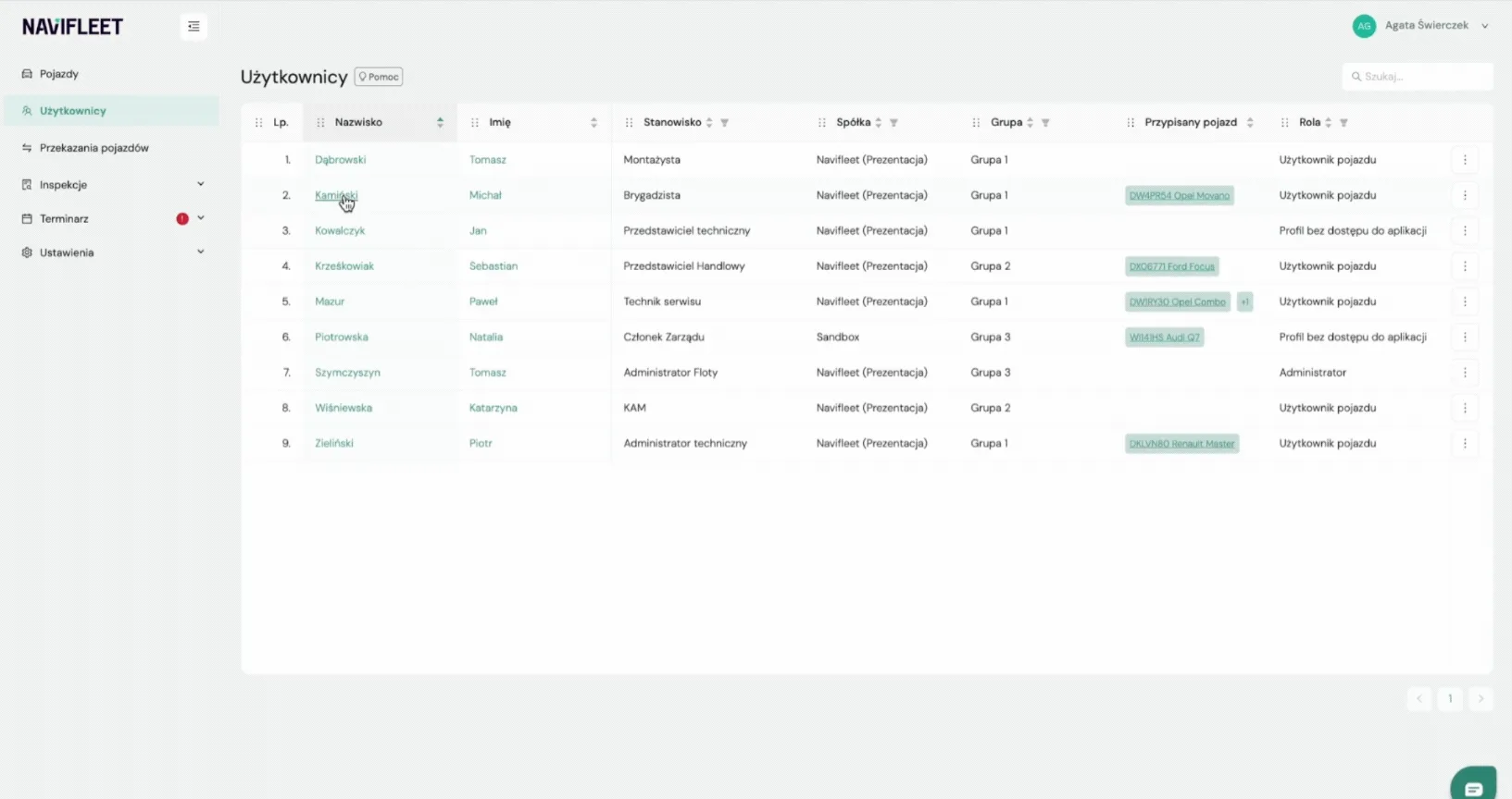 Detailed view (single object) – screenshot of the Navifleet app