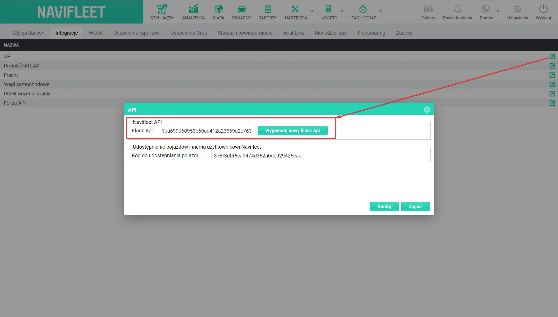 How to obtain your user code – screenshot of the Navifleet app