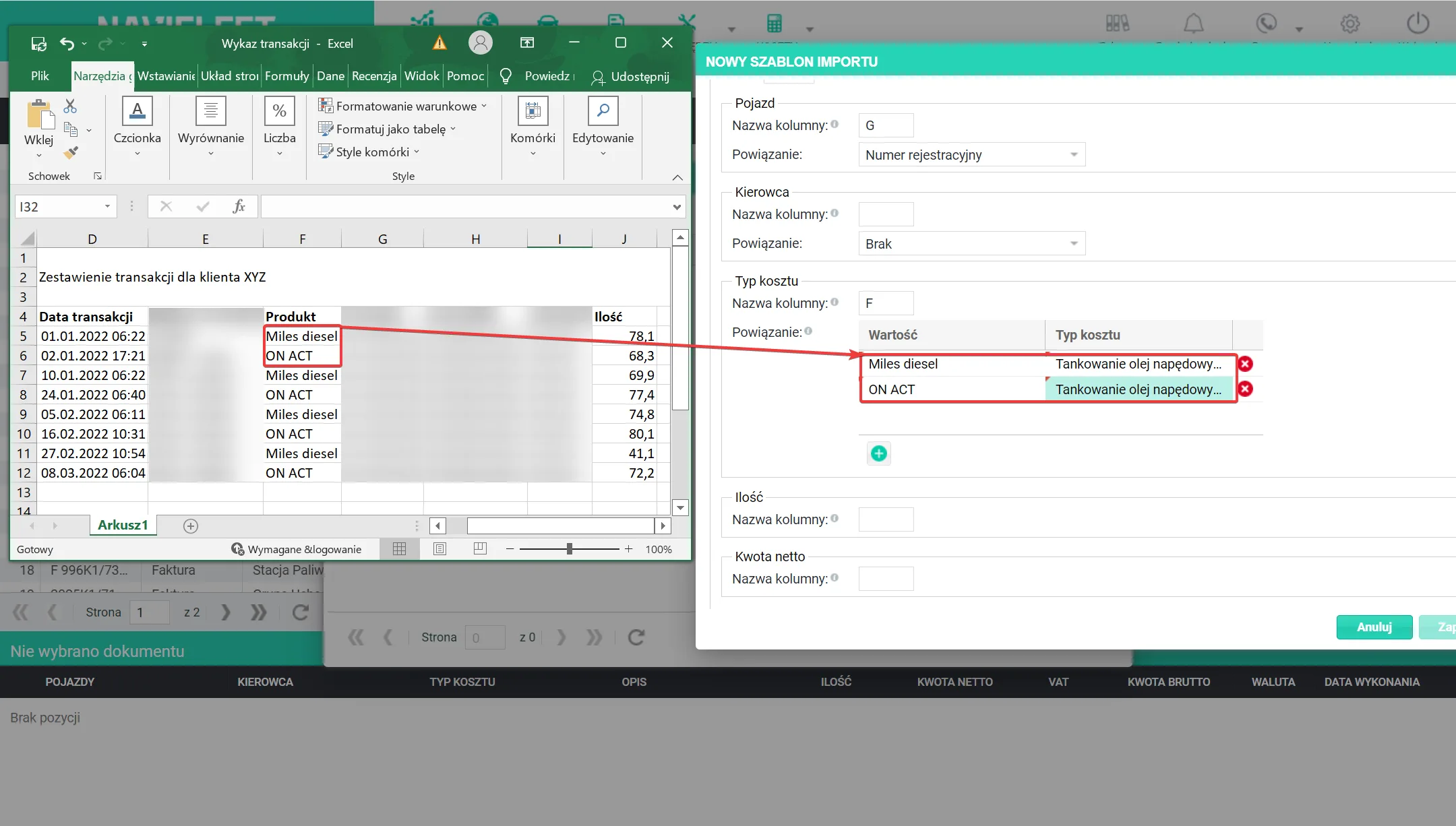 Cost type – screenshot of the Navifleet app