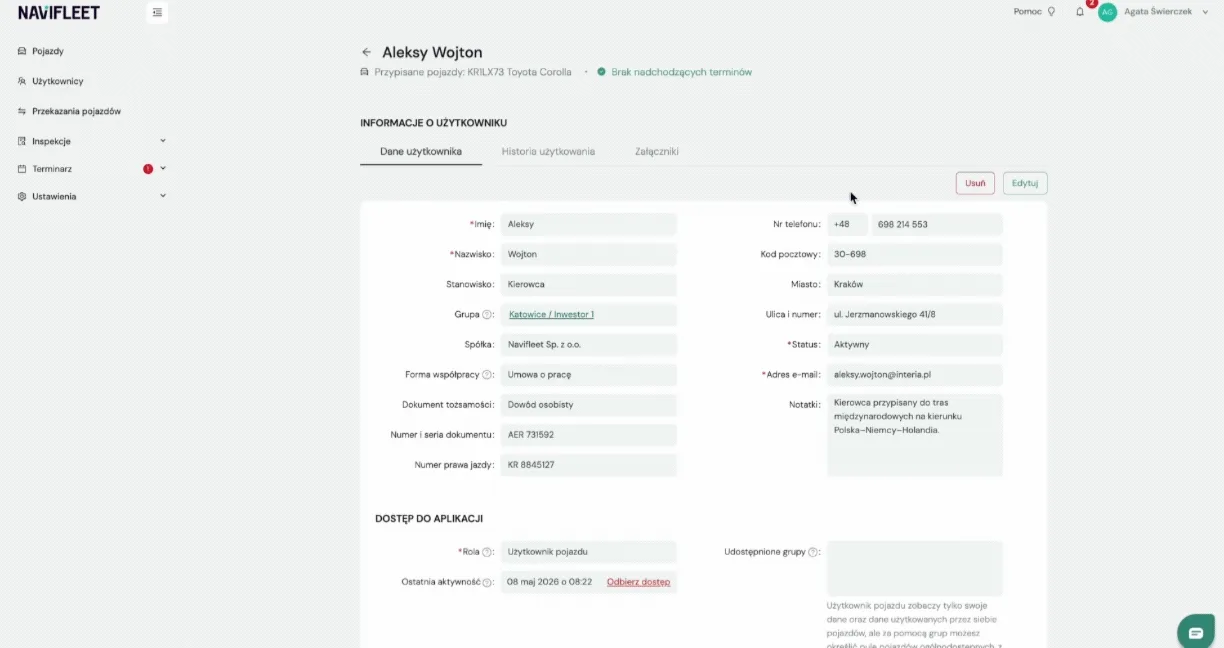 Individually – screenshot of the Navifleet app