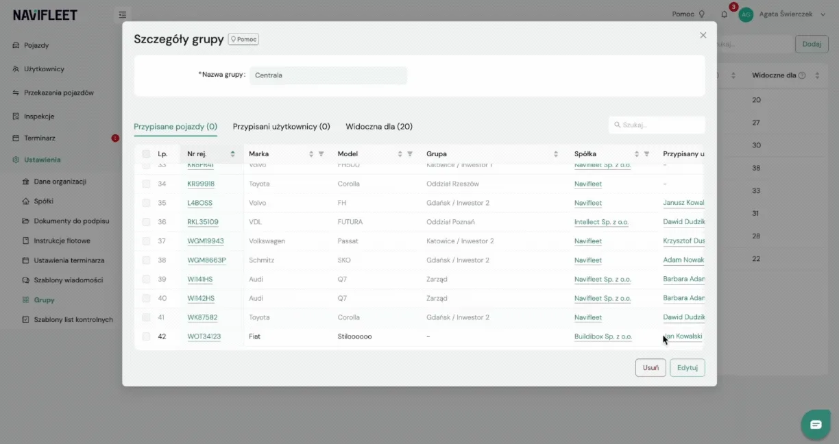 Adding a group – screenshot of the Navifleet app