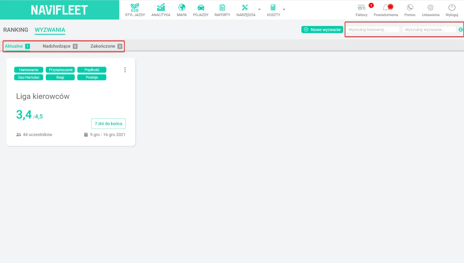How to monitor challenges? – screenshot of the Navifleet app